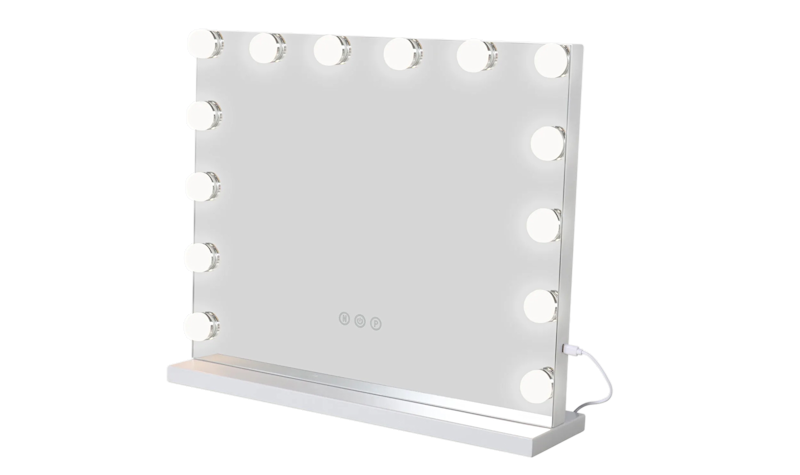 Glow Sminkespeil på fot 50 cm med LED belysning/lamper Hollywood speil, Hvid