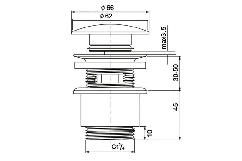 Bunnventil for vask Rund 6,6 cm Krom - Lyfco - Hus & oppussing - Bygg - Vann & avløp - Vannlås - Bunnventil håndvask