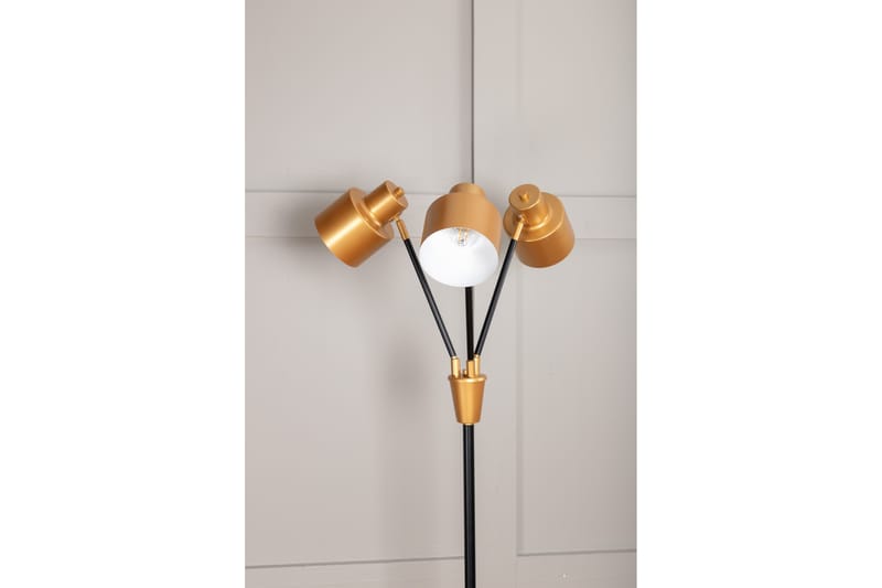 Nyager Gulvlampe 3 Pærer 33 cm Svart/Messing - Soveromslampe - Trearmet gulvlampe - Stuelampe - Gulvlampe
