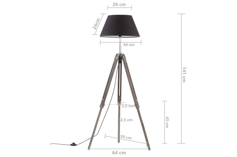 Gulvlampe med stativ svart og gull heltre teak 141 cm - Svart - Belysning - Innendørsbelysning & Lamper - Stuelampe