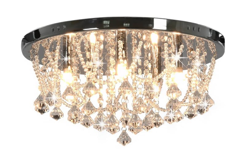 Taklampe med krystallperler sølv rund 4 x G9 lysprer - Silver - Belysning - Innendørsbelysning & Lamper - Taklampe - Krystallkrone & takkrone