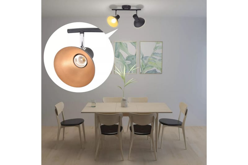 Taklampe for 2 prer E27 svart and gull - Svart/Gull - Belysning - Innendørsbelysning & Lamper - Taklampe - Plafondlampe