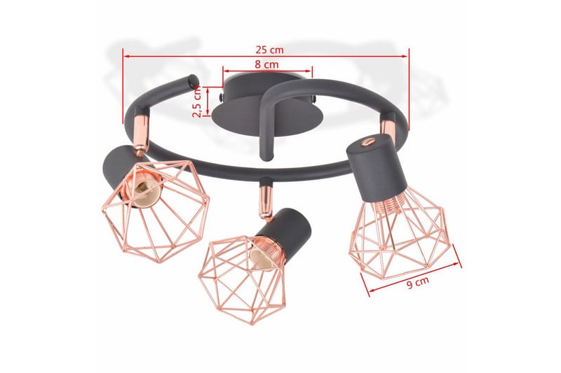 Taklampe med 3 LED-filamentprer 12 W - Svart/Kobber - Belysning - Innendørsbelysning & Lamper - Taklampe - Plafondlampe