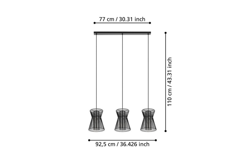 Takpendel Eglo Maseta med 3 Lamper Svart Svart-Transparent - Svart - Belysning - Innendørsbelysning & Lamper - Taklampe - Pendellamper & Hengelamper