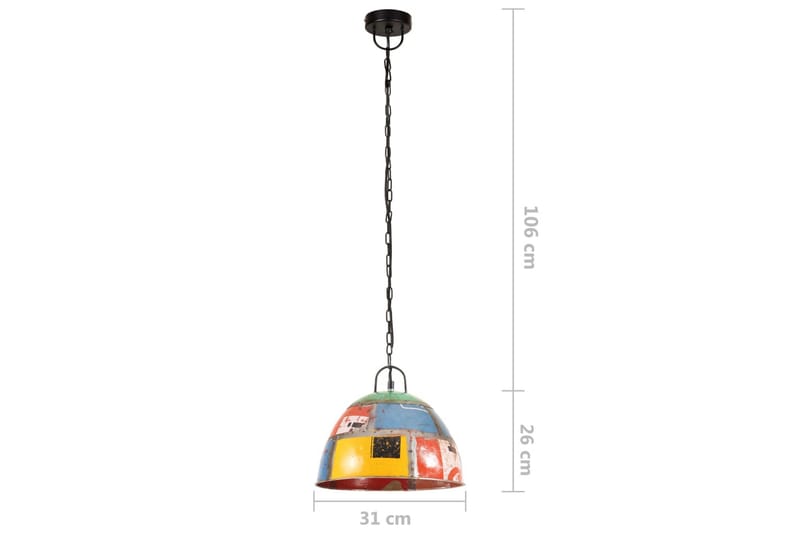 Industriell vintage hengelampe 25W flerfarget rund 31 cm E27 - Flerfarget - Belysning - Innendørsbelysning & Lamper - Vinduslampe - Vinduslampe hengende