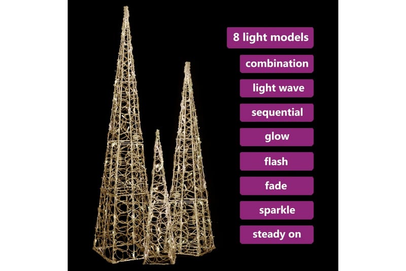 Dekorativt LED lyskjeglesett i akryl varmhvit 60/90/120cm - Hvit - Belysning - Julebelysning - Øvrig julebelysning