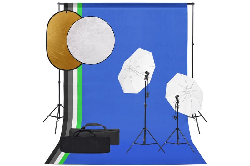 Fotostudiosett med lyssett, bakgrunn og reflektor - Svart - Belysning - Lyspærer & lyskilder - Arbeidsbelysning - Fotobelysning & studiobelysning