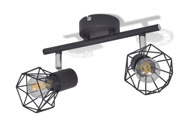 Sort spotlight, trådramme i industriell stil med 2 LED lys - Svart - Belysning - Lyspærer & lyskilder - Spotlights & downlights - Spotlight skinne