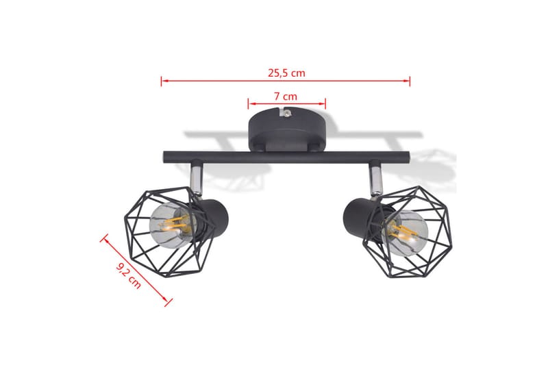 Sort spotlight, trådramme i industriell stil med 2 LED lys - Svart - Belysning - Lyspærer & lyskilder - Spotlights & downlights - Spotlight skinne