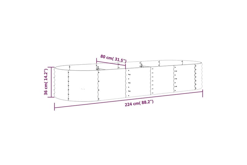 beBasic Plantekasse pulverlakkert stål 224x80x36 cm sølv - Silver - Hage - Dyrking & hagearbeid - Dyrking - Blomsterpotter - Blomsterkasser