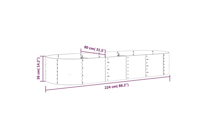 beBasic Plantekasse pulverlakkert stål 224x80x36 cm grå - GrÃ¥ - Hage - Dyrking & hagearbeid - Dyrking - Blomsterpotter - Blomsterkasser