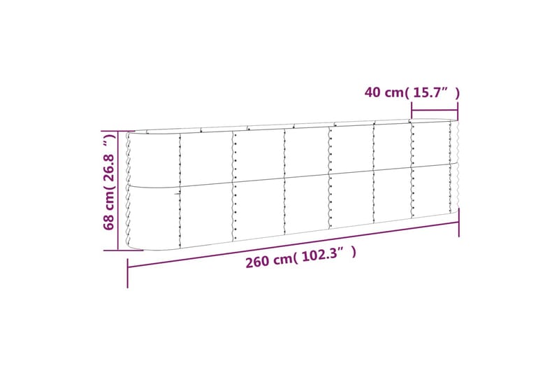 beBasic Plantekasse pulverlakkert stål 260x40x68 cm grå - GrÃ¥ - Hage - Dyrking & hagearbeid - Dyrking - Blomsterpotter - Blomsterkasser