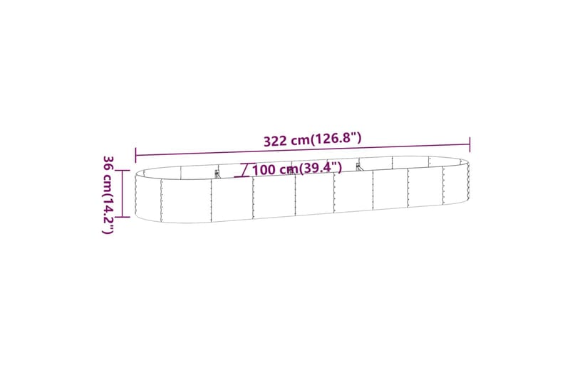 beBasic Plantekasse pulverlakkert stål 322x100x36 cm antrasitt - AntrasittgrÃ¥ - Blomsterkasser - Hagekrukker