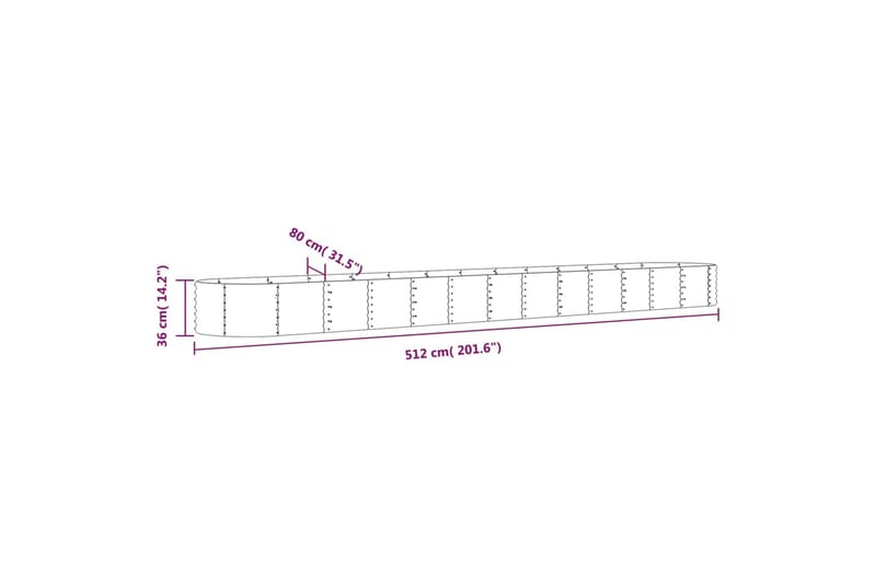 beBasic Plantekasse pulverlakkert stål 512x80x36 cm grå - GrÃ¥ - Blomsterkasser - Hagekrukker