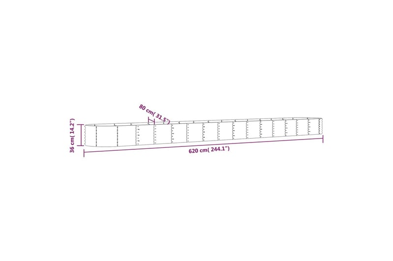 beBasic Plantekasse pulverlakkert stål 620x80x36 cm grå - GrÃ¥ - Blomsterkasser - Hagekrukker