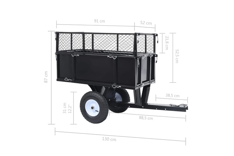 Tipphenger til plentraktor 150 kg last - Svart - Transportvogn & hagevogn