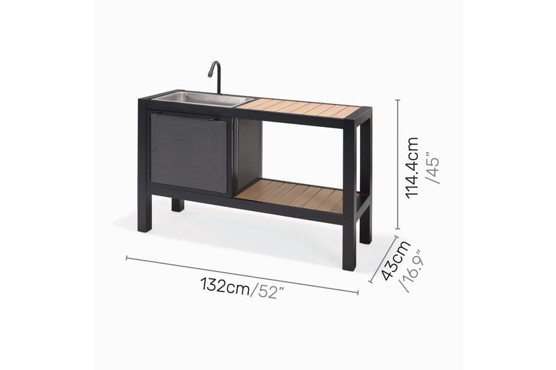 Panama Utendørskjøkken uten grill 132x48 cm Svart - Lifestyle Garden - Komplette utekjøkken