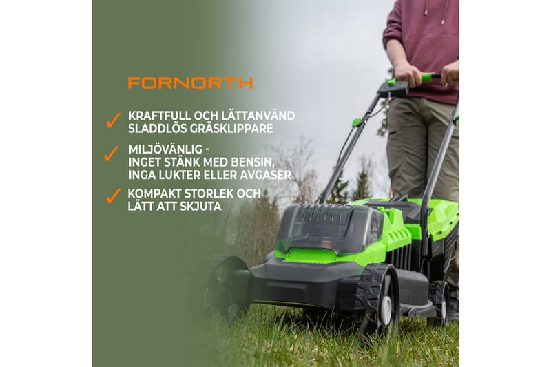 Fornorth Batteridrevet Gressklipper Gh1000E, 20V med Batteri og Lader - Hvit - Gressklipper - Gressklipper elektrisk - Gågressklipper