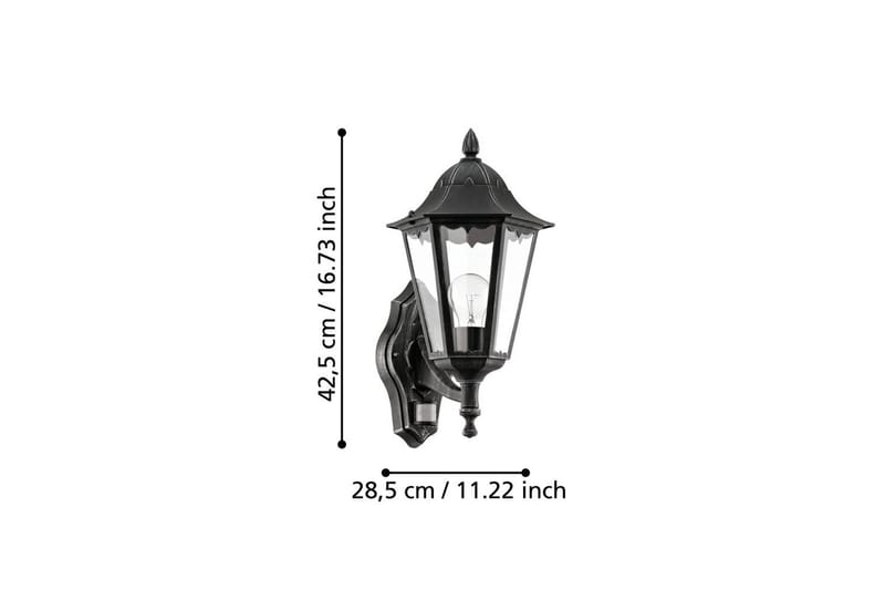 Vegglampe Utendørs Eglo Navedo med Sensor Svart, Sølvpatinert, Klar - Svart/Sølv - Hage - Utemiljø - Entré - Entrébelysning