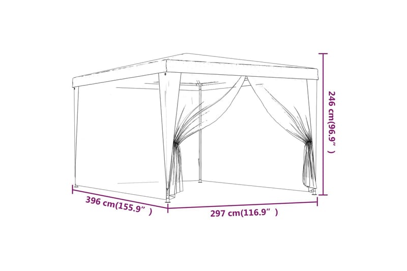 beBasic Festtelt med 4 sidevegger av netting antrasitt 3x4 m HDPE - AntrasittgrÃ¥ - Hage - Utemiljø - Utendørsoppbevaring - Hagetelt & oppbevaringstelt - Partytelt