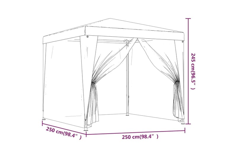 beBasic Festtelt med 4 sidevegger av netting blå 2,5x2,5 m HDPE - BlÃ¥ - Hage - Utemiljø - Utendørsoppbevaring - Hagetelt & oppbevaringstelt - Partytelt