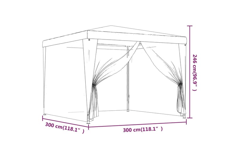 beBasic Festtelt med 4 sidevegger av netting blå 3x3 m HDPE - BlÃ¥ - Hage - Utemiljø - Utendørsoppbevaring - Hagetelt & oppbevaringstelt - Partytelt