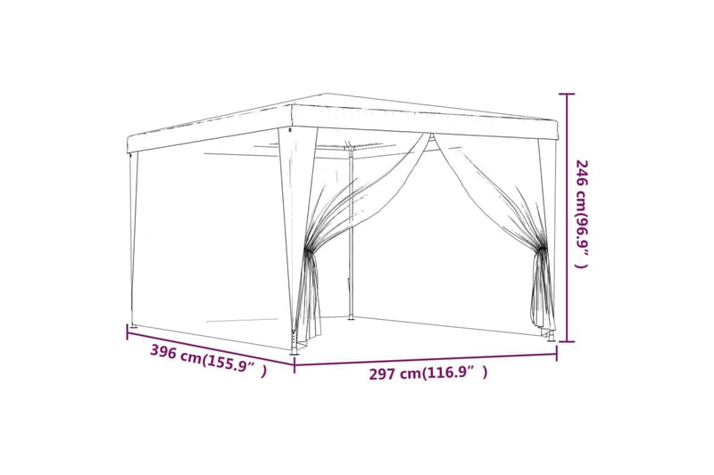 beBasic Festtelt med 4 sidevegger av netting grønn 3x4 m HDPE - grÃ¸nn - Hage - Utemiljø - Utendørsoppbevaring - Hagetelt & oppbevaringstelt - Partytelt