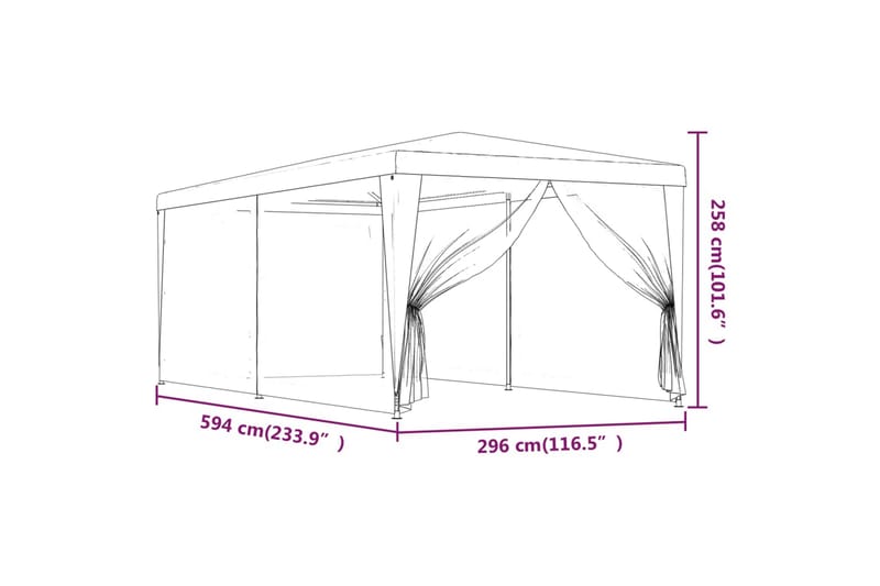 beBasic Festtelt med 6 sidevegger av netting antrasitt 3x6 m HDPE - AntrasittgrÃ¥ - Partytelt - Hagetelt & oppbevaringstelt