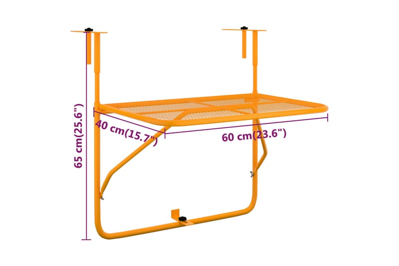 Balkongbord gul 60x40 cm stål - Gul - Hagemøbler - Balkong - Balkongmøbler - Balkongbord