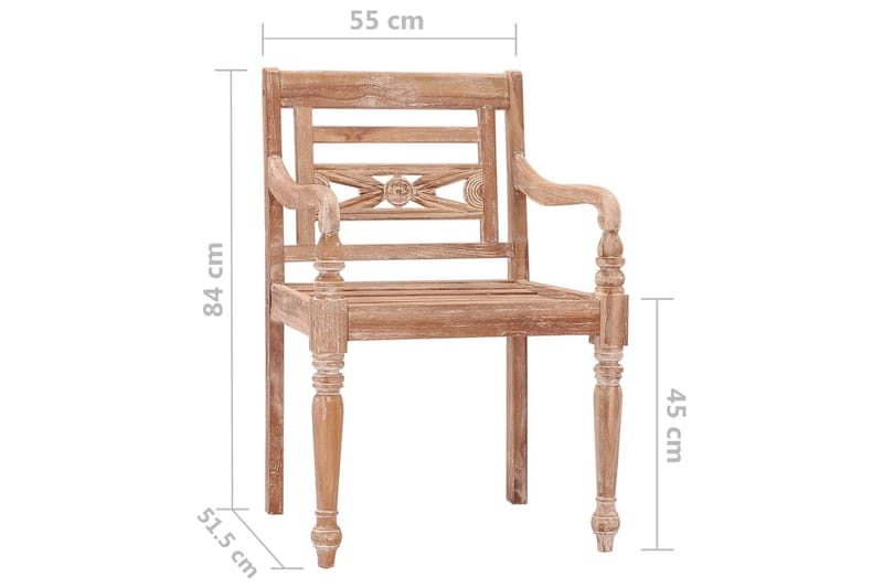 Bataviastoler 2 stk hvitvasket heltre teak - Brun - Hagemøbler - Balkong - Balkongmøbler - Balkongstoler