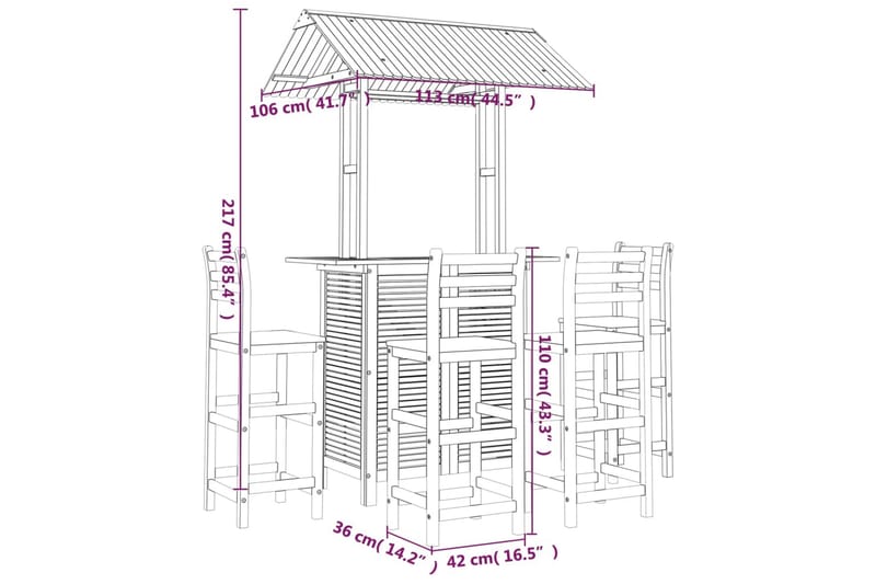 beBasic Hagebarsett 5 deler heltre akasie - Brun - Hagemøbler - Hagebord - Barbord