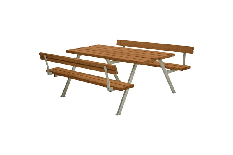 PLUS Alpha Benkesett med 2 Ryggstøtter 177 cm Grunnmalt Teak - Hagemøbler - Hagebord - Piknikbord