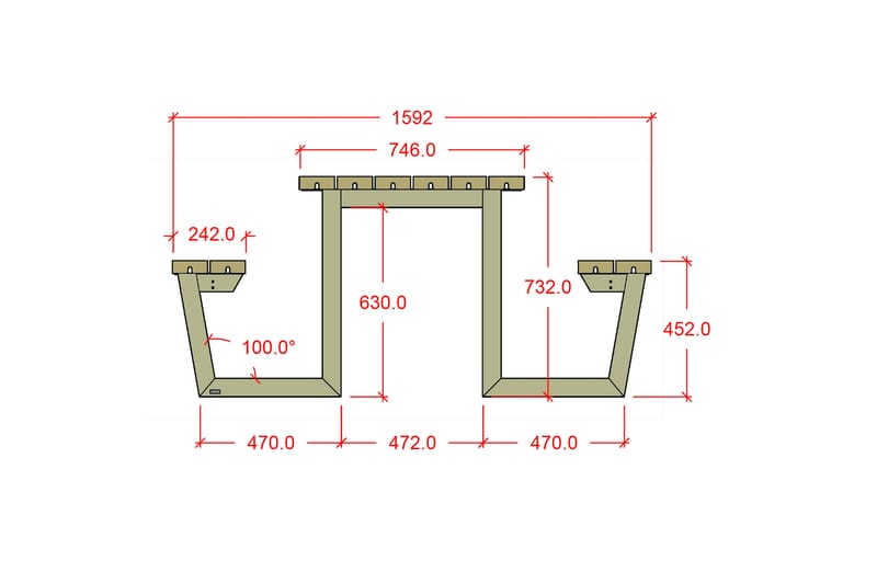 PLUS Wega Benkesett 177 cm Grunnmalt Teak - Hagemøbler - Hagebord - Piknikbord