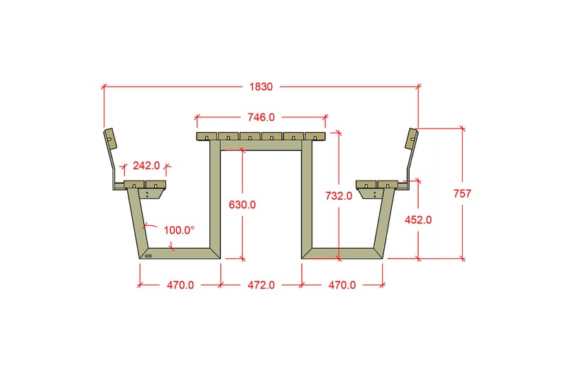 PLUS Wega Bord/Benksett med 2 Ryggstøtte 177 cm - Hagemøbler - Hagebord - Piknikbord