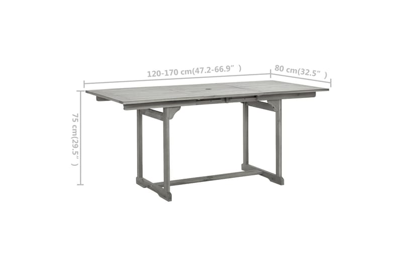 Utendørs spisebord (120-170)x80x75 cm heltre akasie - Grå - Hagemøbler - Hagebord - Spisebord ute