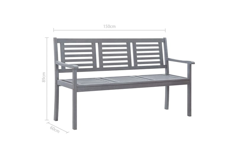 3-seters hagebenk 150 cm heltre eukalyptus grå - Grå - Hagemøbler - Utesofa - Benker