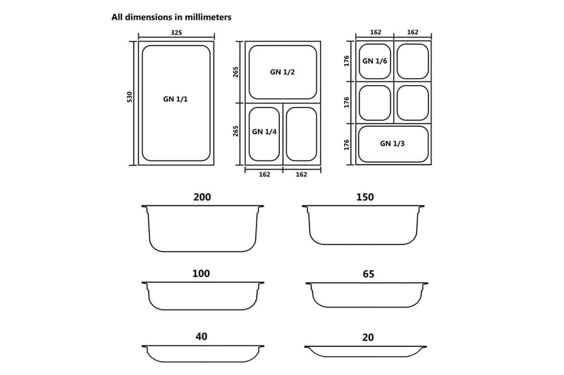 Gastronormbeholdere 2 stk GN 1/1 150 mm rustfritt stål - Hagemøbler - Utesofa - Benker