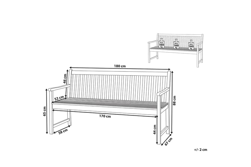 Hagebenk akasietre Lysebrun 180 cm VIVARA - Tre/natur - Hagemøbler - Utesofa - Benker