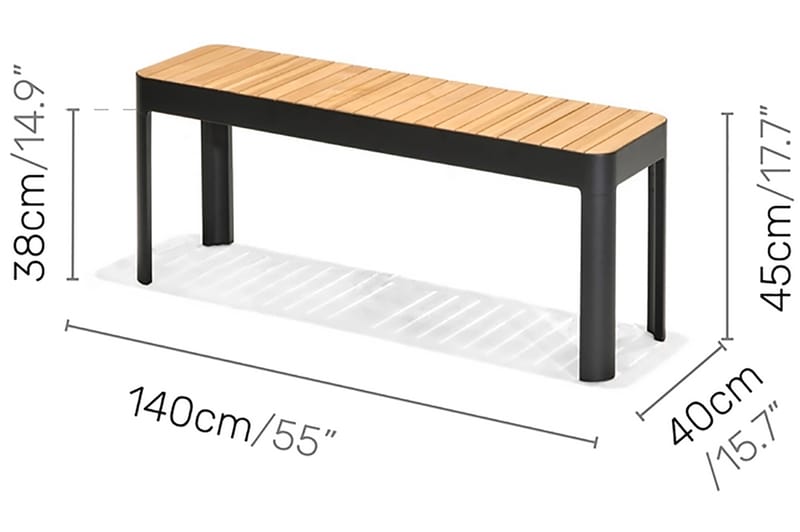 Portals Utebenk 143 cm - Svart/Tre - Hagemøbler - Utesofa - Benker