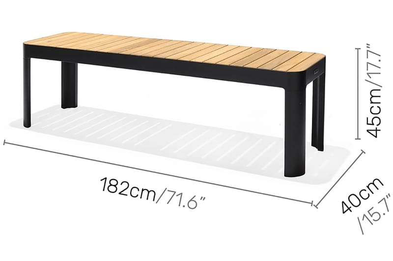 Portals Utebenk 182 cm - Svart/Tre - Hagemøbler - Utesofa - Benker