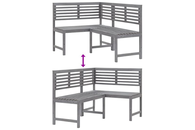 Utendørs hjørnebenk grå 140 cm heltre akasie - Grå - Hagemøbler - Utesofa - Benker