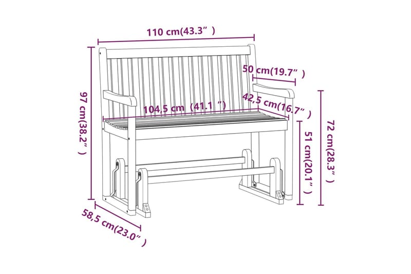 Utendørs huskebenk 110 cm heltre akasie - Brun - Hagemøbler - Utesofa - Benker