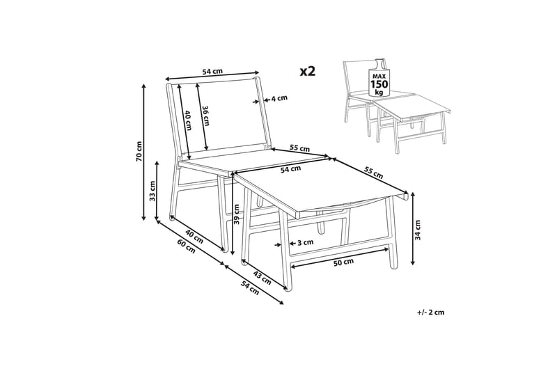 Montmagny Solstol 54x60 cm 2 stk - Svart - Hagemøbler - Stoler & Lenestoler - Solstoler