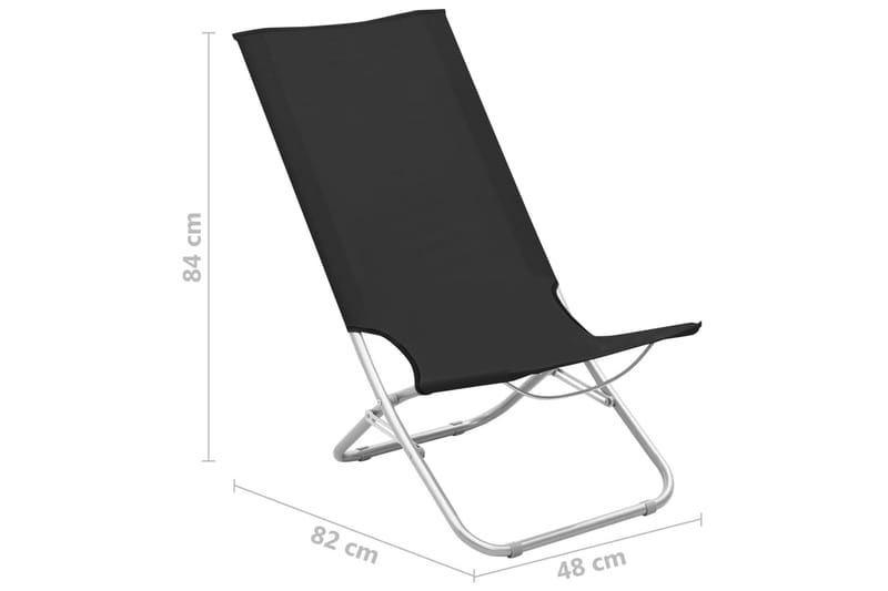 Sammenleggbare strandstoler 2 stk svart stoff - Svart - Hagemøbler - Stoler & Lenestoler - Solstoler