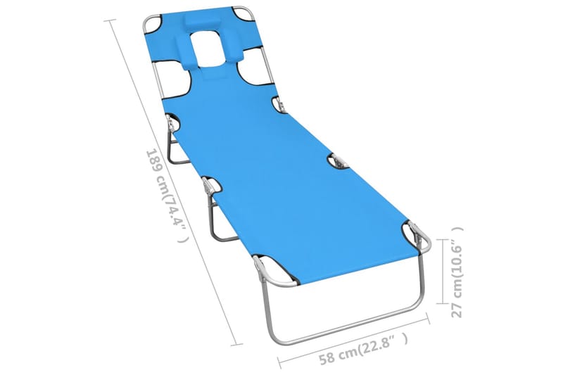 Sammenleggbar solseng med hodepute stål turkisblå - Blå - Hagemøbler - Stoler & Lenestoler - Solseng & solvogner