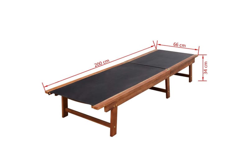 Solsenger 2 stk med bord heltre akasie og textilene - Akasie/Svart - Hagemøbler - Stoler & Lenestoler - Solseng & solvogner