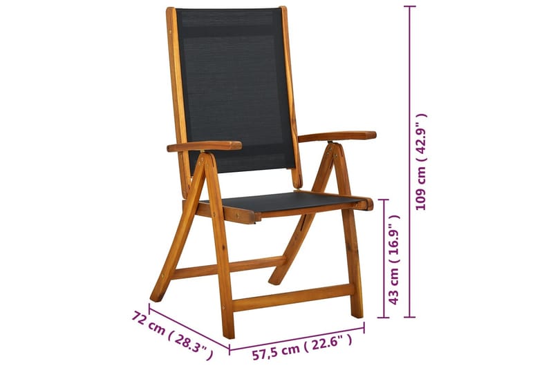 beBasic Sammenleggbare hagestoler 4 stk heltre akasie og textilene - Brun - Strandstoler & campingstoler - Strandstol