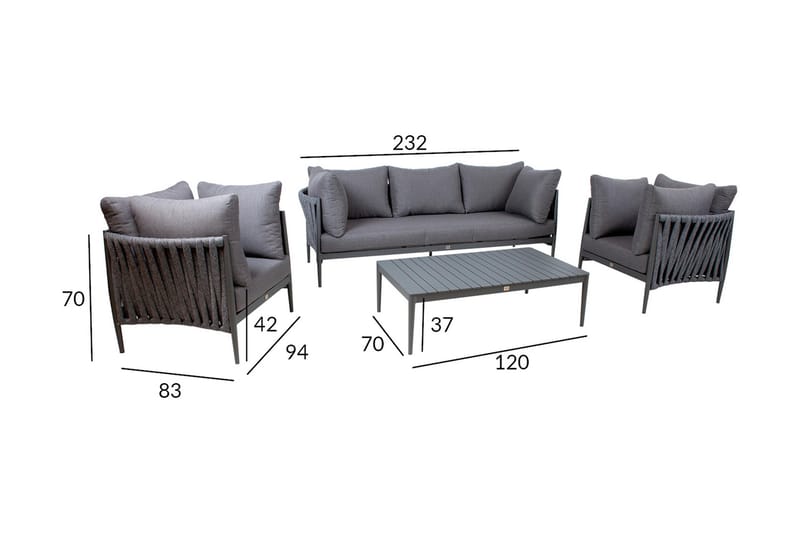 Møbelsett Bremen 4-deler Grå - Hagemøbler - Loungemøbler - Loungesett