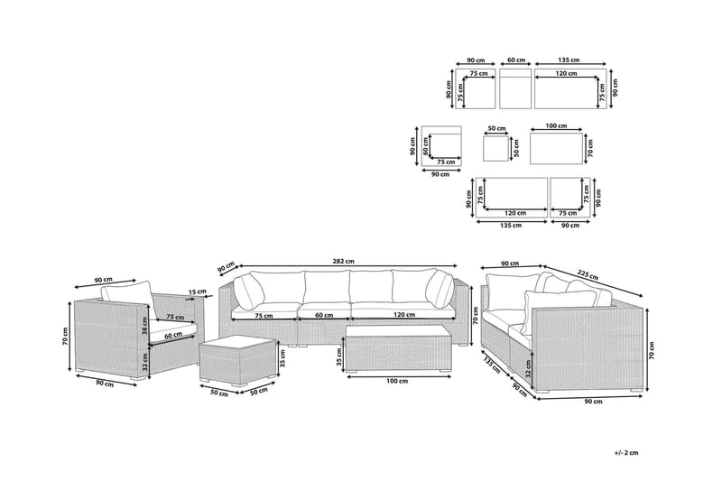 Melantha 8-seter Loungegruppe - Lysebrun/Kunstrotting - Hagemøbler - Loungemøbler - Loungesett