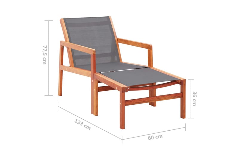 Hagestol med fotstøtte grå heltre eukalyptus & textilene - Hagemøbler - Loungemøbler - Loungestol ute